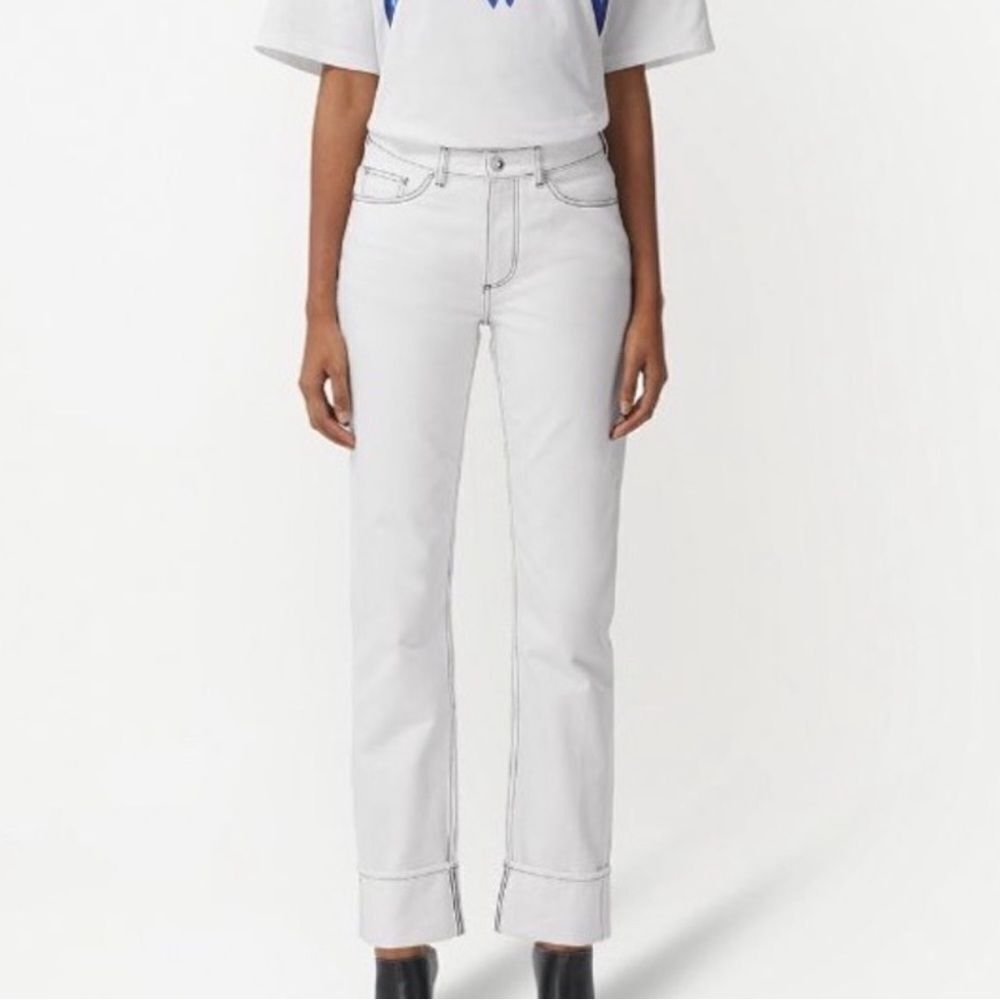Burberry Straight Fit Topstitched Washed Jeans , Size: 25，White - Picture 3 of 9